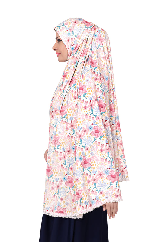 Pink Floral Dense Khimar