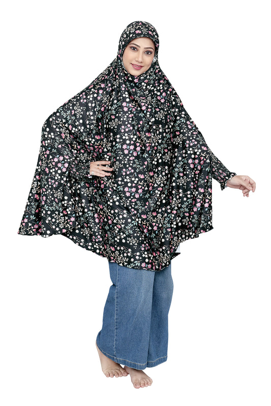 Khimar - Black Floral (small print)