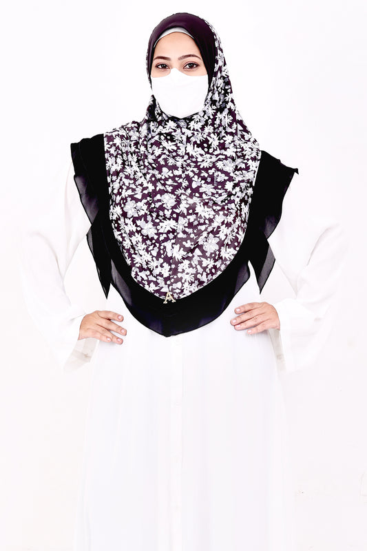 Malaysian Makhna (Black & White Floral - Black Border)