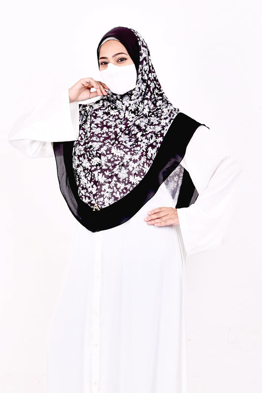 Malaysian Makhna (Black & White Floral - Black Border)