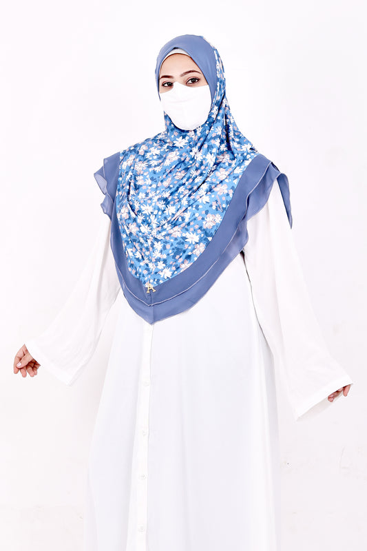 Malaysian Makhna (Blue & White Floral - Blue Border)
