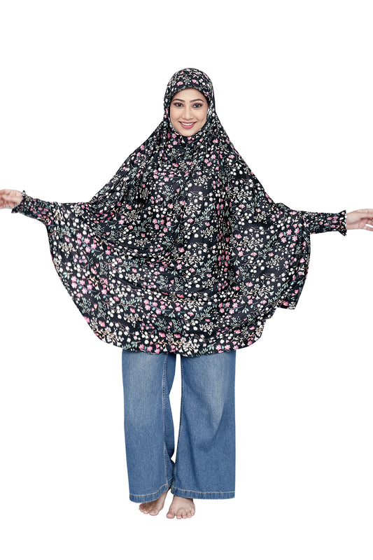 Khimar - Black Floral (small print)