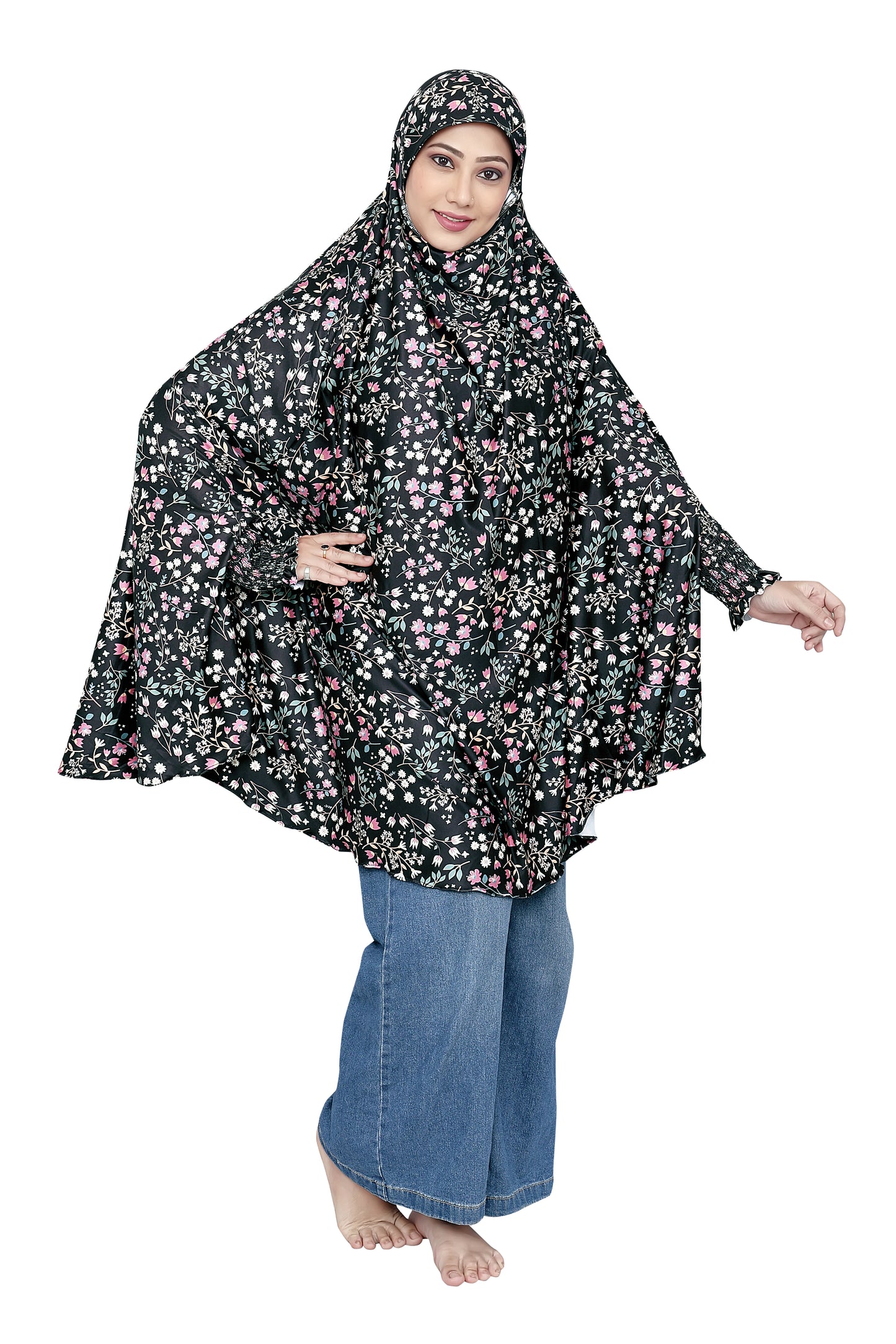 Khimar - Black Floral (small print)